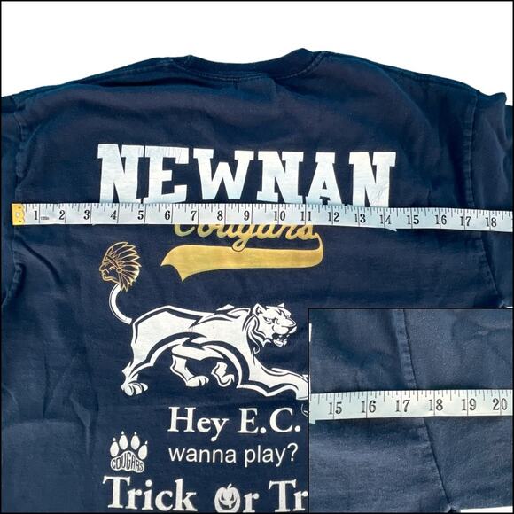 Gildan Long Sleeve Newnan Cougars Tee Shirt Top Sze Medium Dark Blue 100% Cotton - Picture 8 of 11